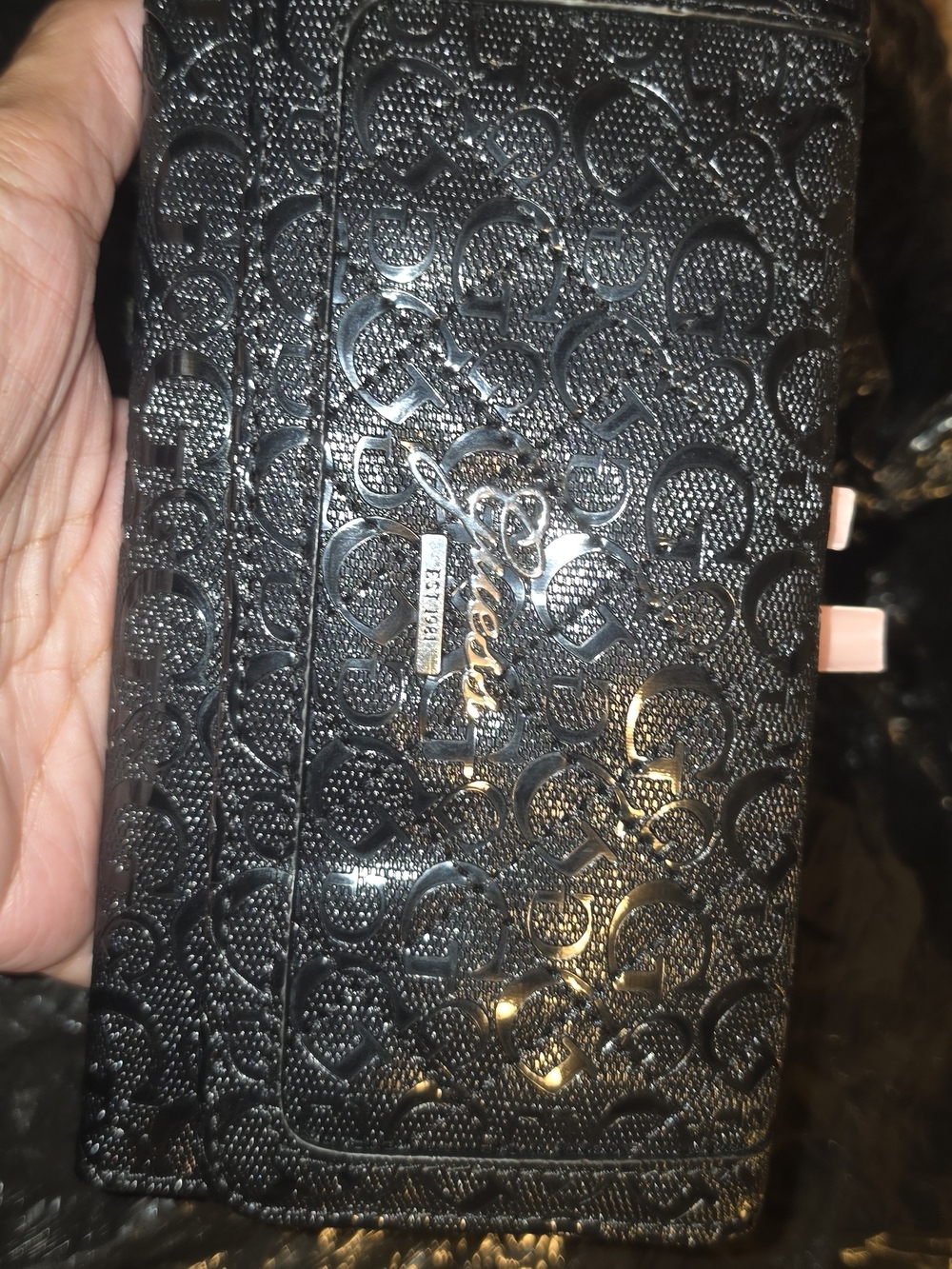 Guess Black Patent Signature Wallet with Logo Plaque